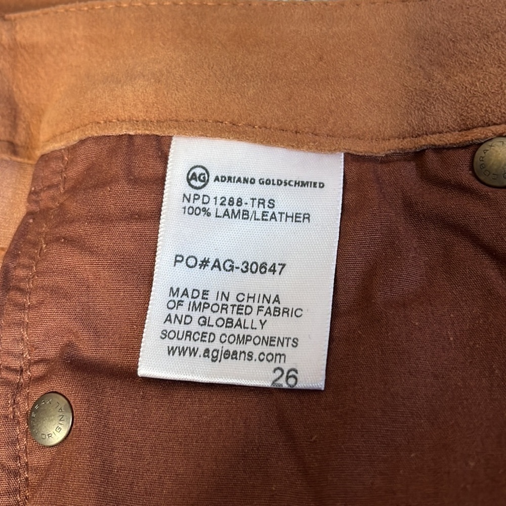 AG Adriano Goldschmied The Suede Legging Ankle Jean in 100% Lamb Leather Size 26 - Picture 8 of 11